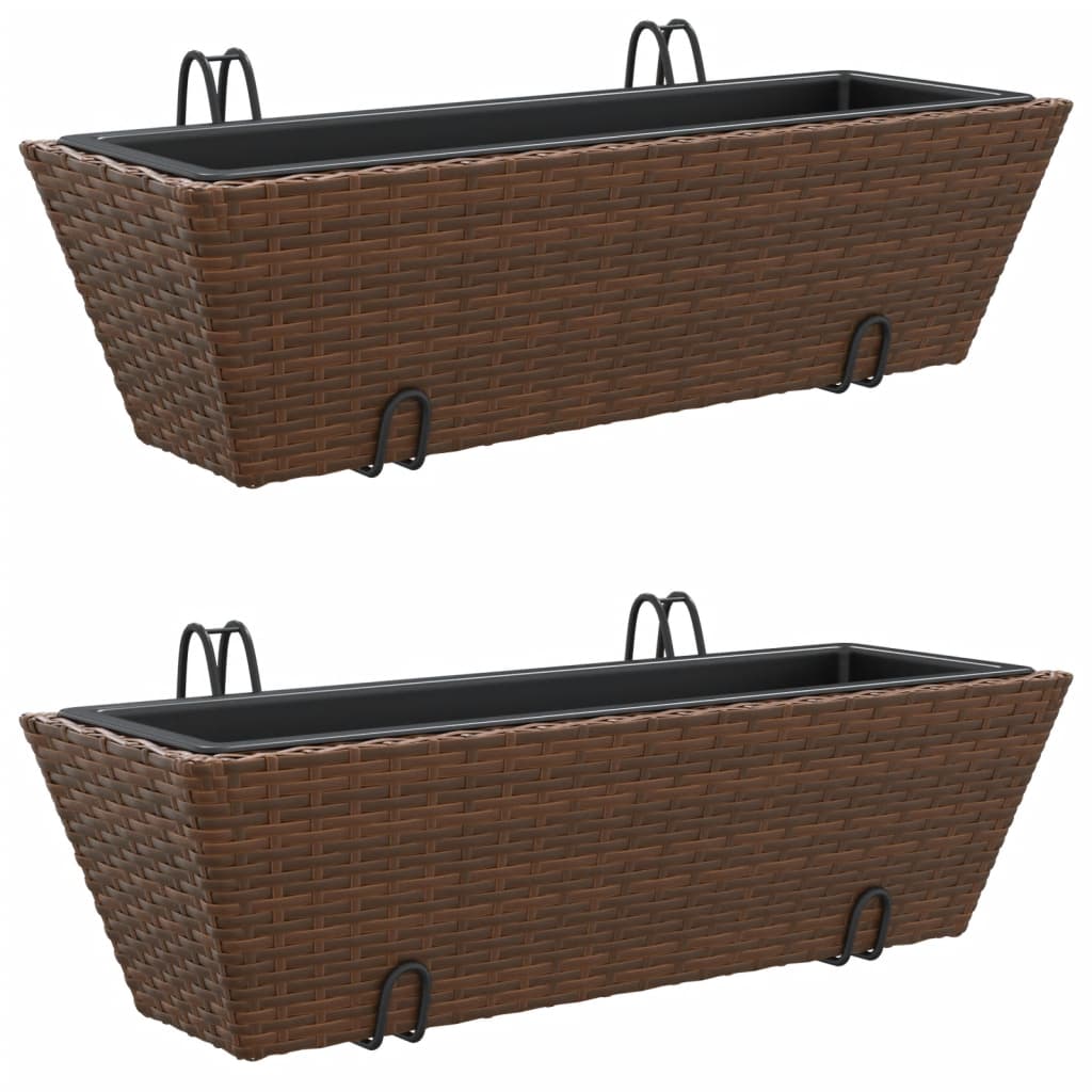 Pflanzkübel Mit Haken 2 Stk. Braun Poly Rattan