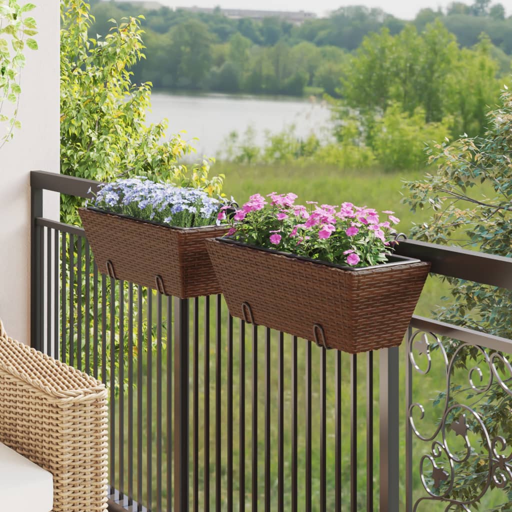 Pflanzkübel Mit Haken 2 Stk. Braun Poly Rattan
