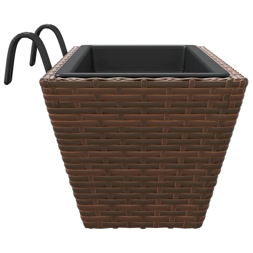 Pflanzkübel Mit Haken 2 Stk. Braun Poly Rattan