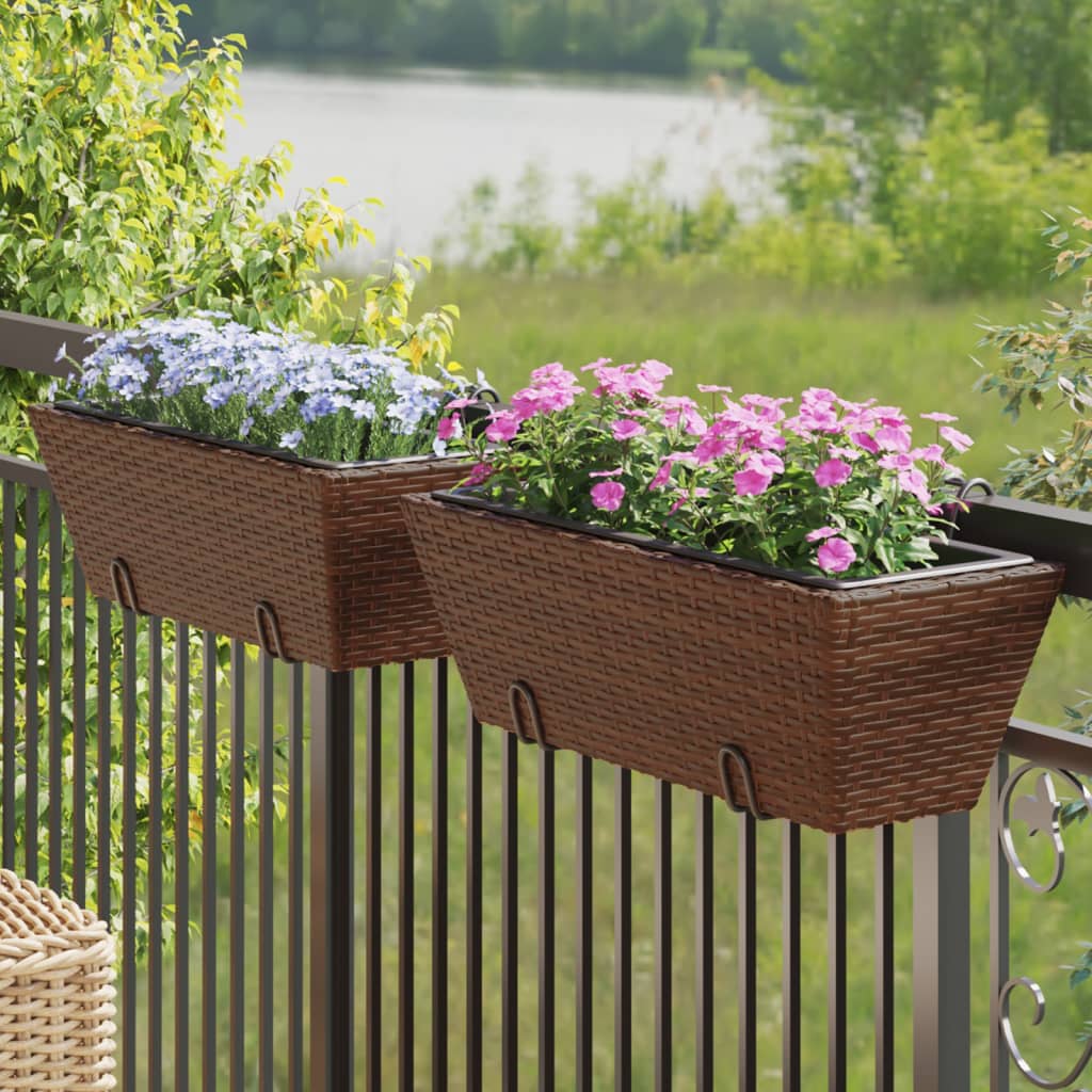 Pflanzkübel Mit Haken 2 Stk. Braun Poly Rattan