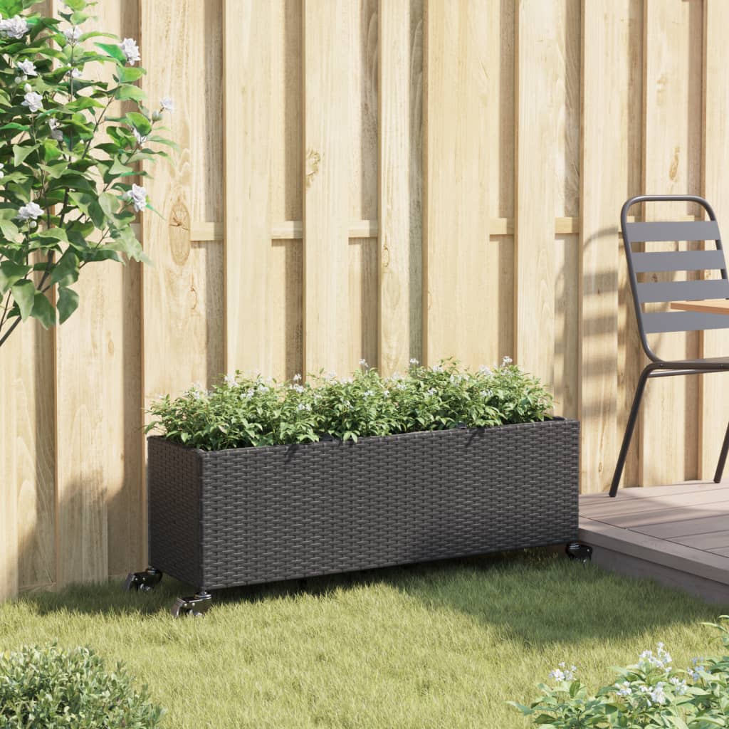 Hochbeet Mit Rollen & 3 Fächern 107X32X38Cm Poly Rattan