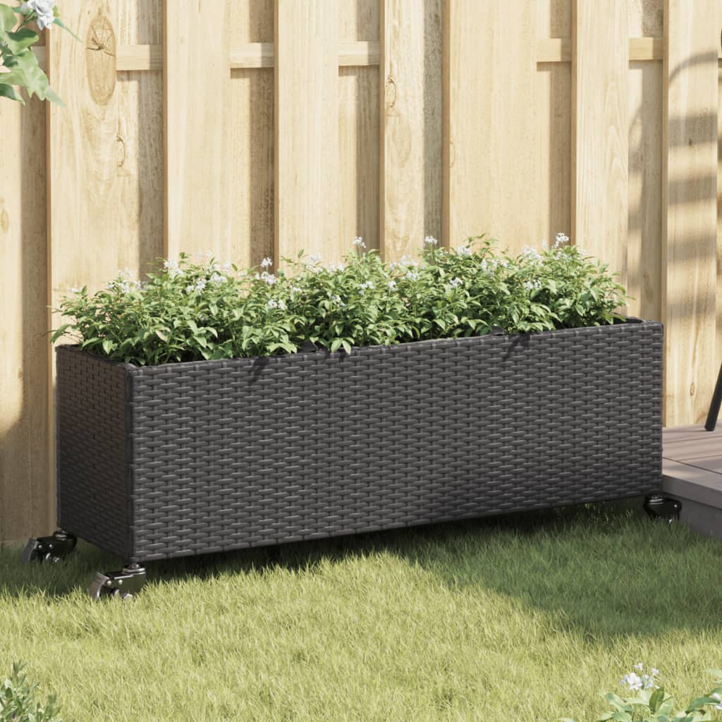 Hochbeet Mit Rollen & 3 Fächern 107X32X38Cm Poly Rattan