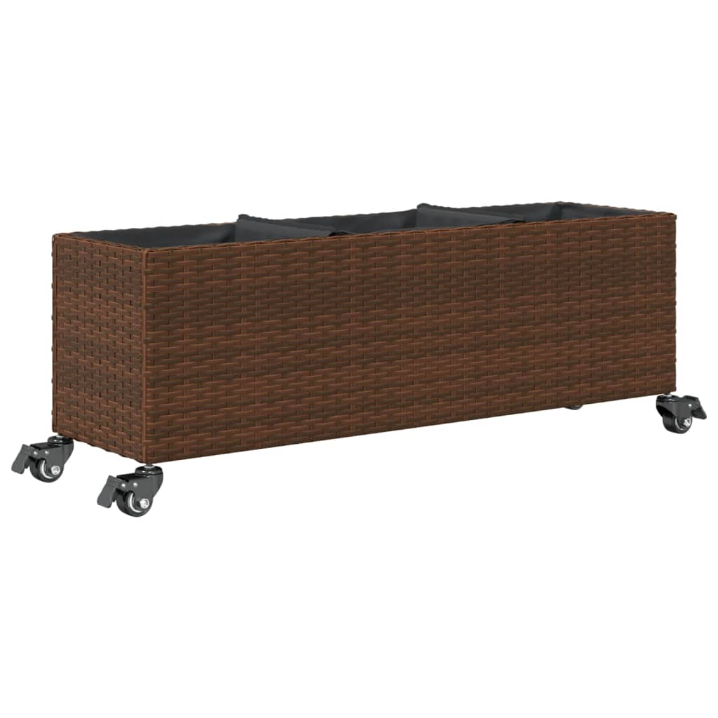 Pflanzkübel Mit Rollen 3 Töpfe 107X32X38 Cm Poly-Rattan