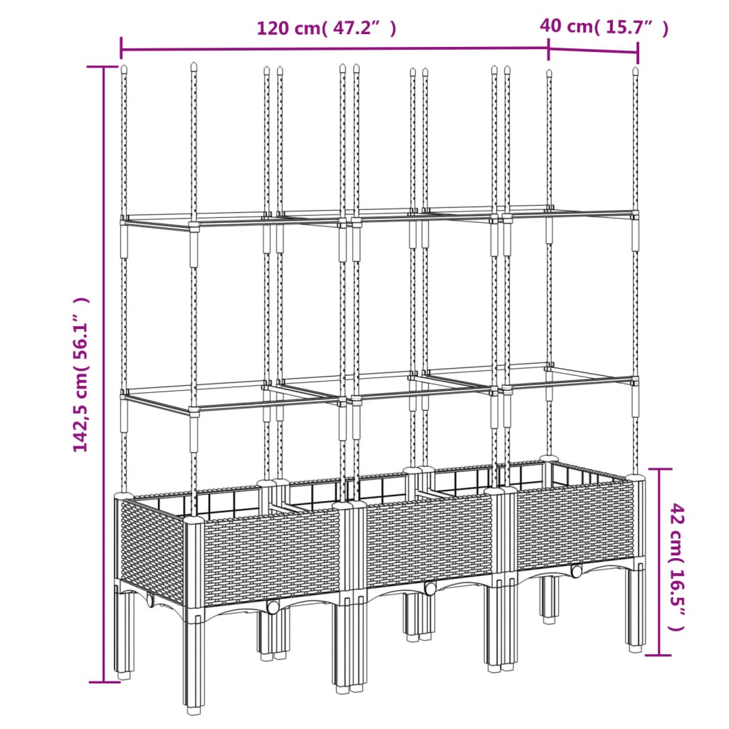 Pflanzkübel Mit Rankgitter 120X40X142,5 Cm Pp