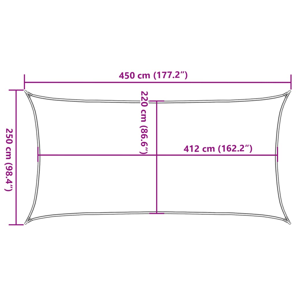 Sonnensegel 4,5X2,5 M 100% Polyester Oxford Hellgrau
