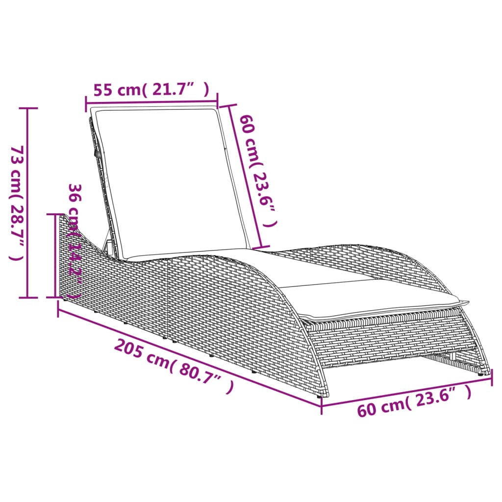 Sonnenliege Mit Auflage 60X205X73 Cm Poly Rattan
