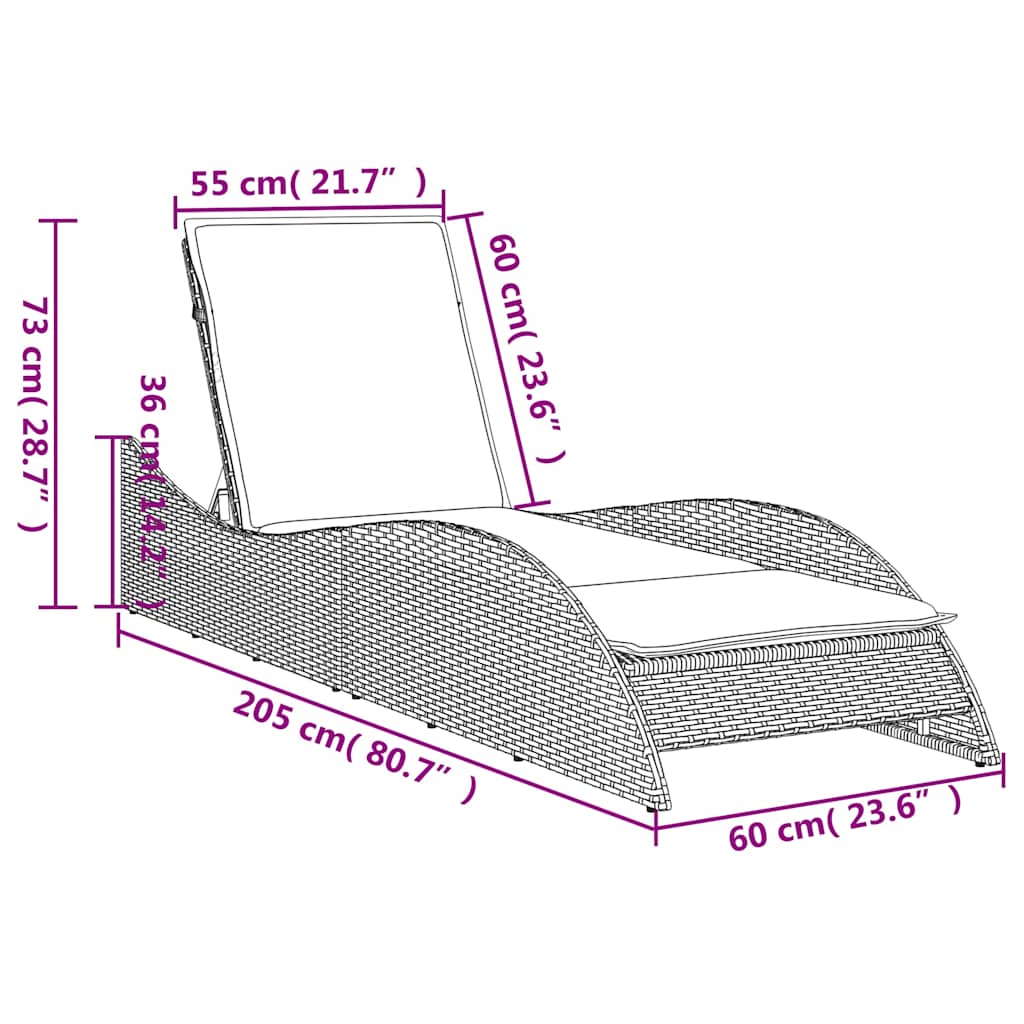 Sonnenliege Mit Auflage 60X205X73 Cm Poly Rattan