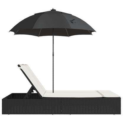 Doppel-Sonnenliege Mit Kissen&Sonnenschirm Poly Rattan