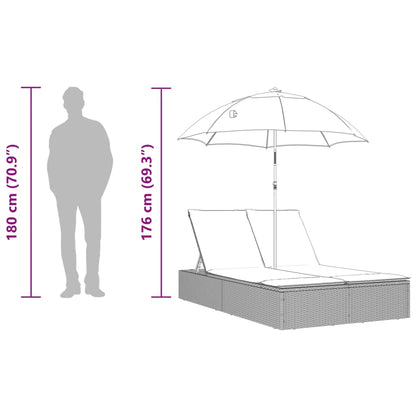 Doppel-Sonnenliege Mit Kissen&Sonnenschirm Poly Rattan