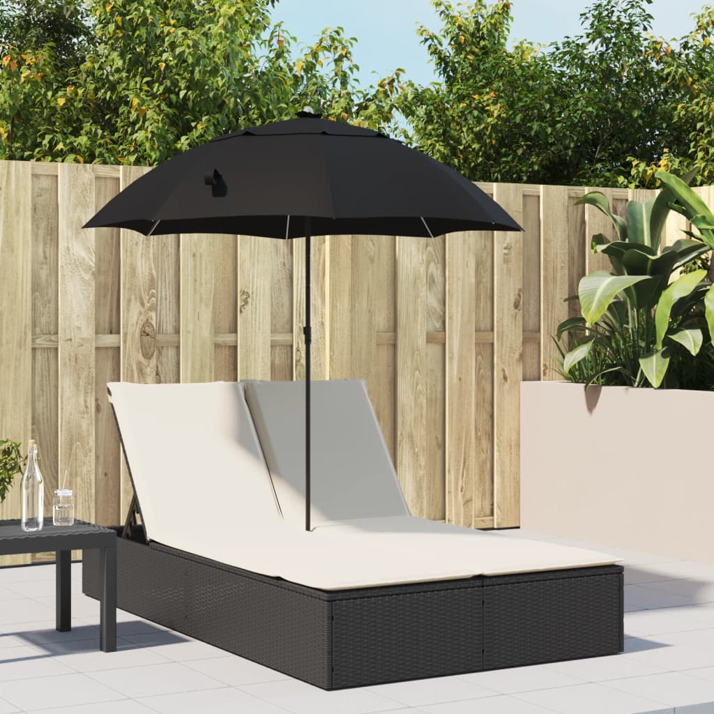 Doppel-Sonnenliege Mit Kissen&Sonnenschirm Poly Rattan