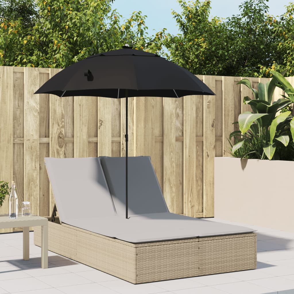 Doppel-Sonnenliege Mit Kissen&Sonnenschirm Poly Rattan
