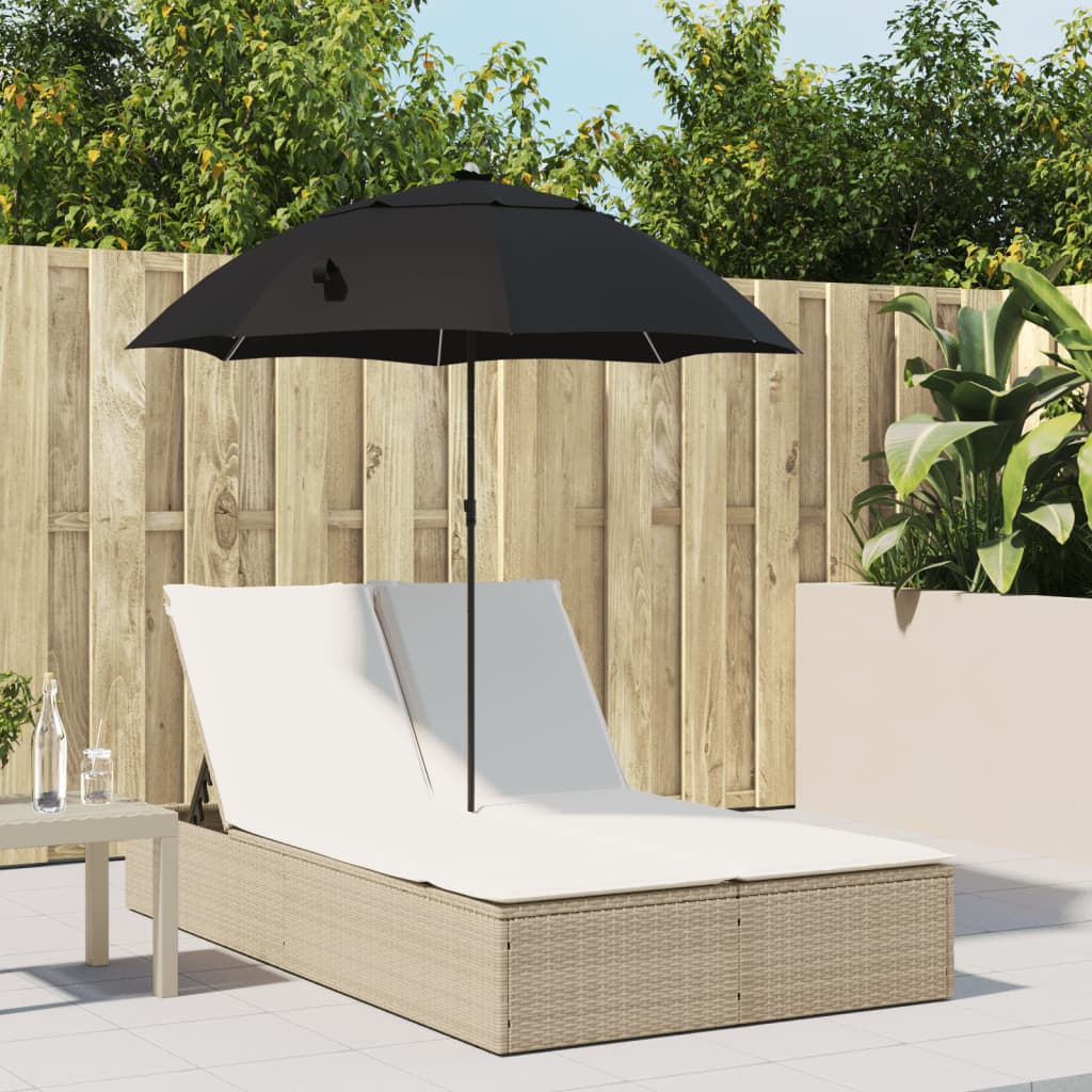 Doppel-Sonnenliege Mit Kissen&Sonnenschirm Poly Rattan