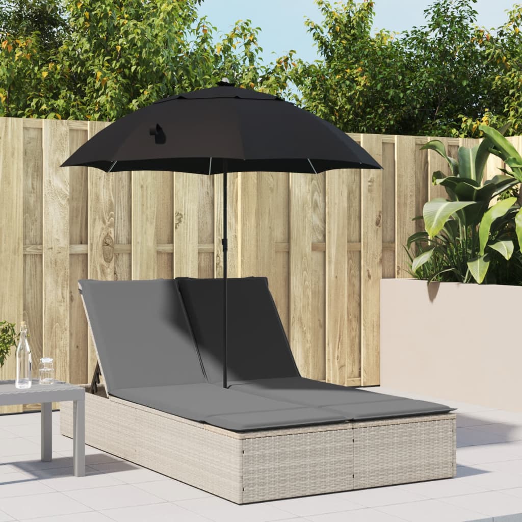 Doppel-Sonnenliege Mit Kissen&Sonnenschirm Poly Rattan
