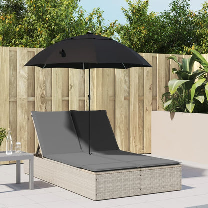 Doppel-Sonnenliege Mit Kissen&Sonnenschirm Poly Rattan