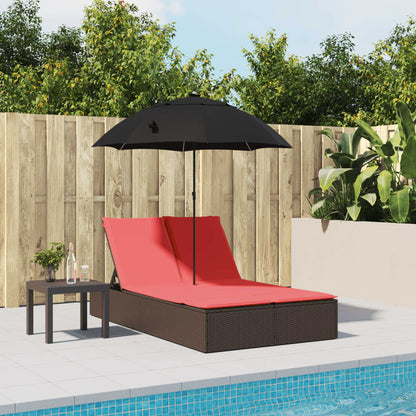 Doppel-Sonnenliege Mit Kissen & Sonnenschirm Poly Rattan