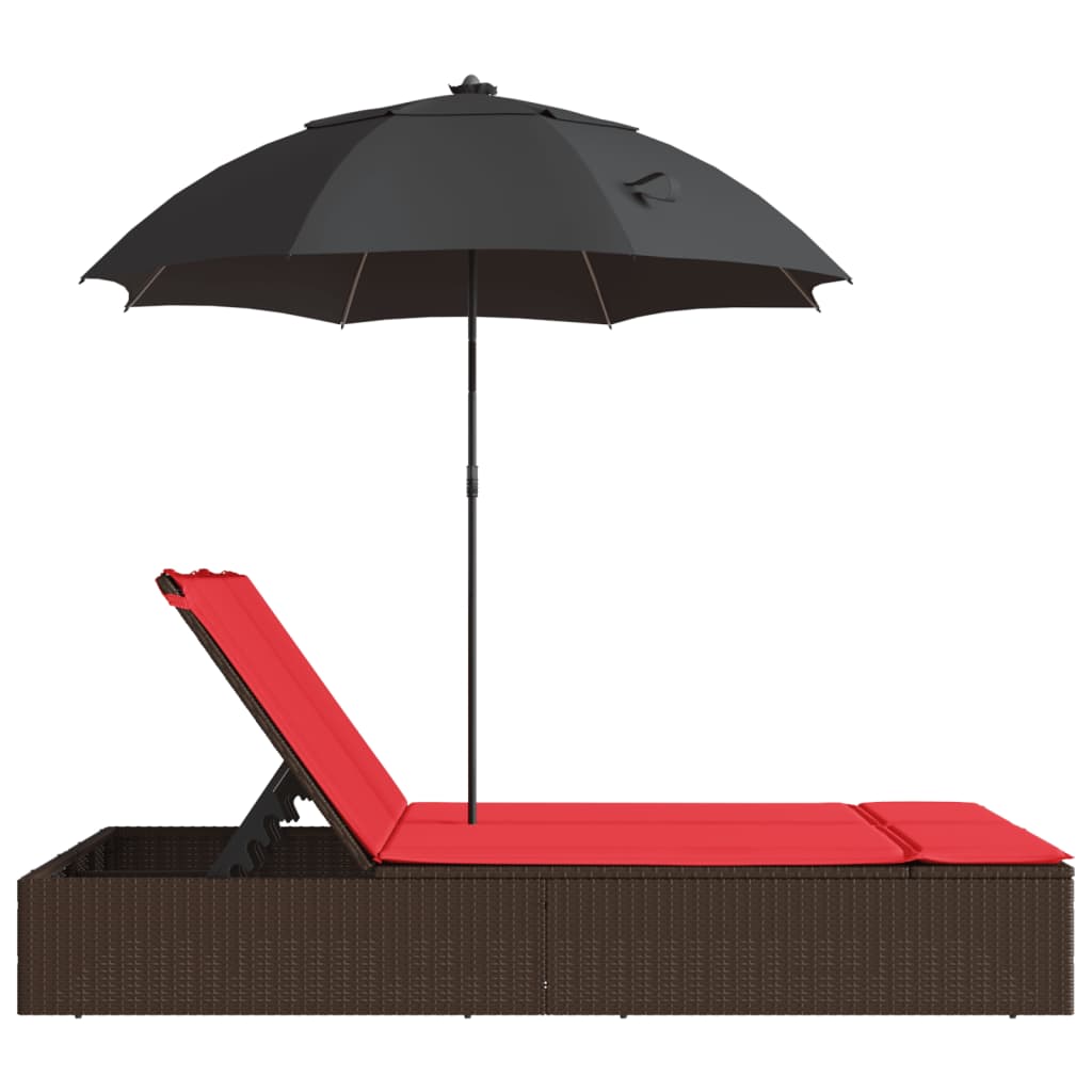 Doppel-Sonnenliege Mit Kissen & Sonnenschirm Poly Rattan