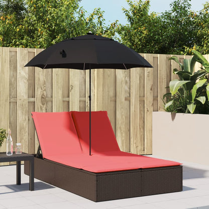 Doppel-Sonnenliege Mit Kissen & Sonnenschirm Poly Rattan