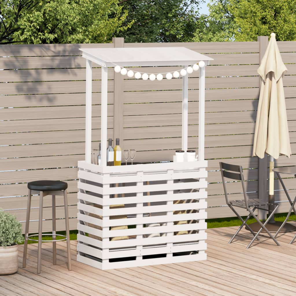 Gartenbar Mit Dach Weiß 112,5X57X195,5 Cm Massivholz Kiefer