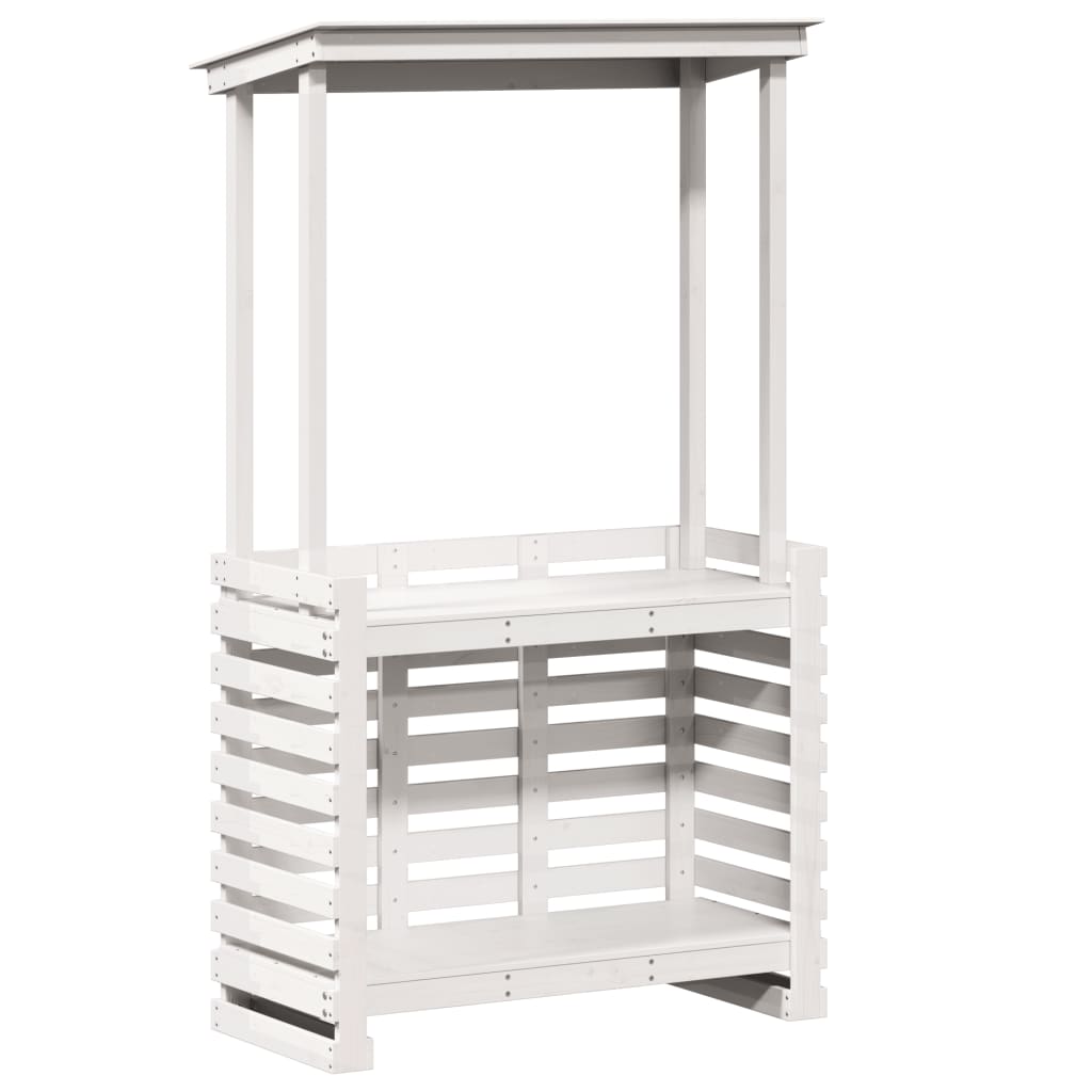 Gartenbar Mit Dach Weiß 112,5X57X195,5 Cm Massivholz Kiefer