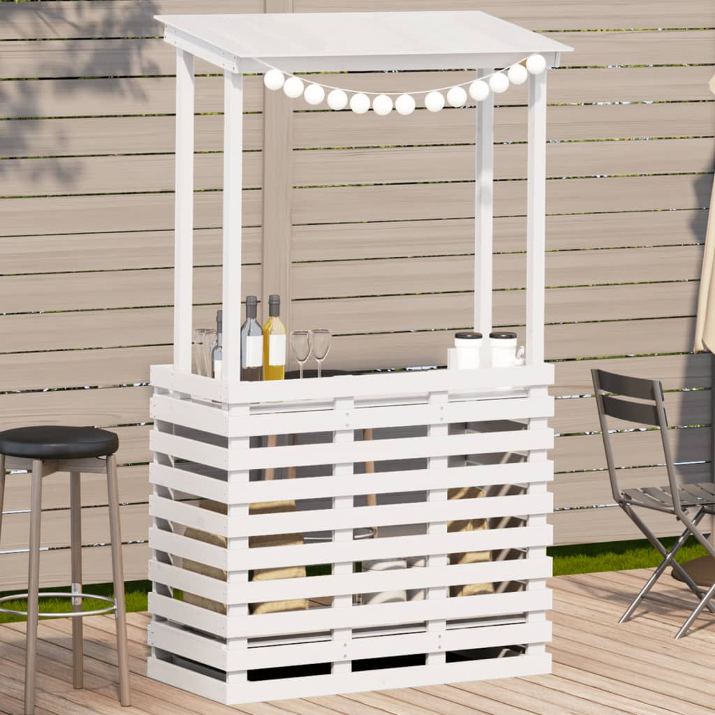 Gartenbar Mit Dach Weiß 112,5X57X195,5 Cm Massivholz Kiefer