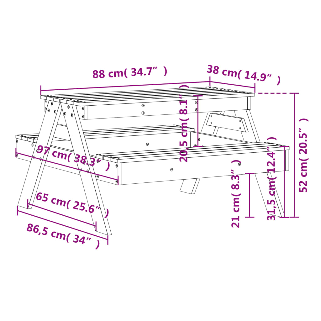 Picknicktisch Für Kinder 88X97X52 Cm Massivholz