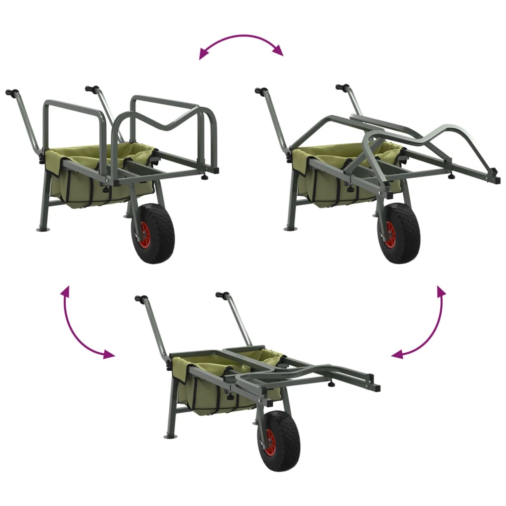 Angelwagen Grün Mit Rad Pulverbeschichteter Stahl