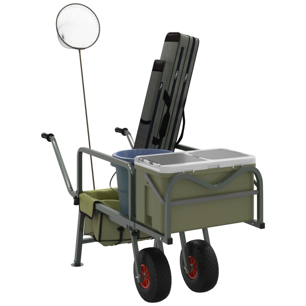 Angelwagen Grün Mit Rad Pulverbeschichteter Stahl