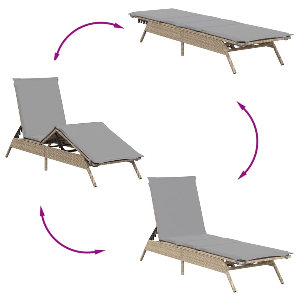 Sonnenliege Mit Auflage Beige Poly Rattan