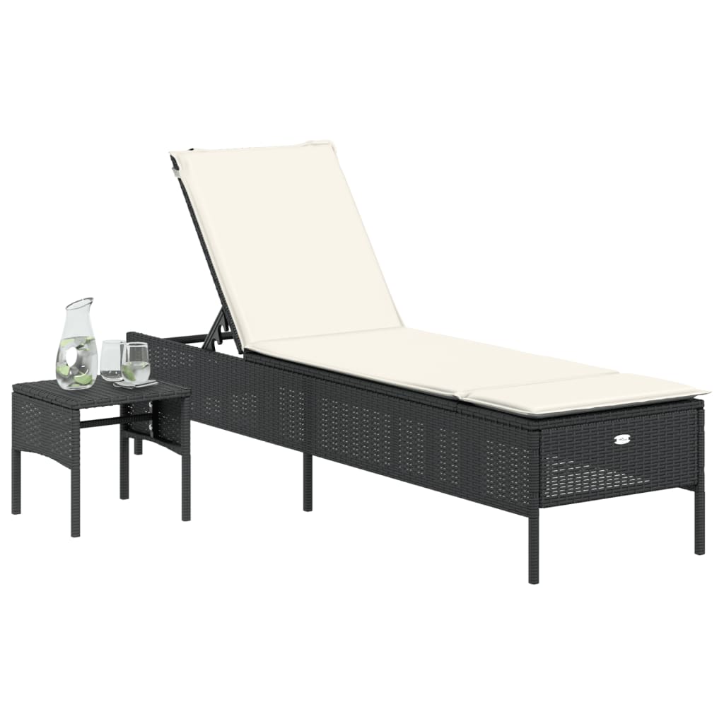 Sonnenliege Mit Tisch Und Auflage Poly-Rattan