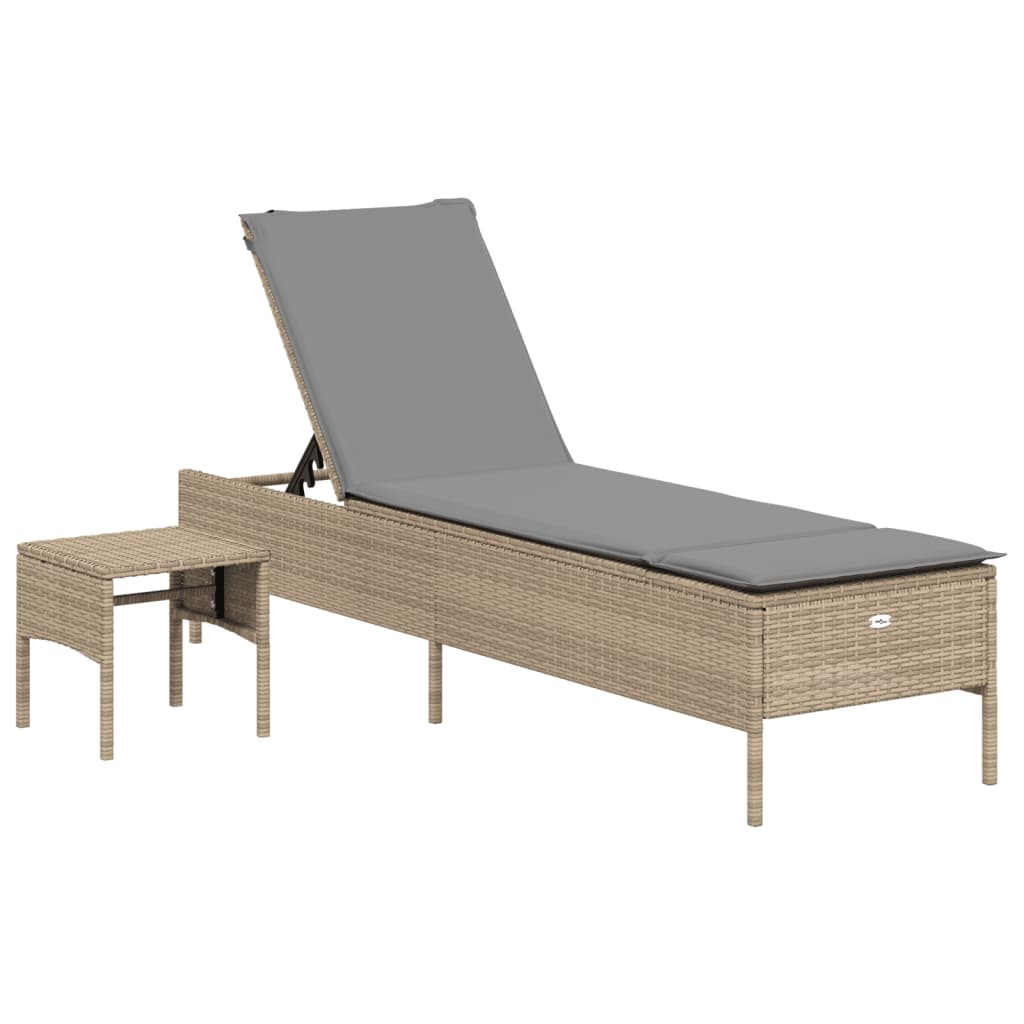 Sonnenliege Mit Tisch Und Auflage Beige Poly Rattan