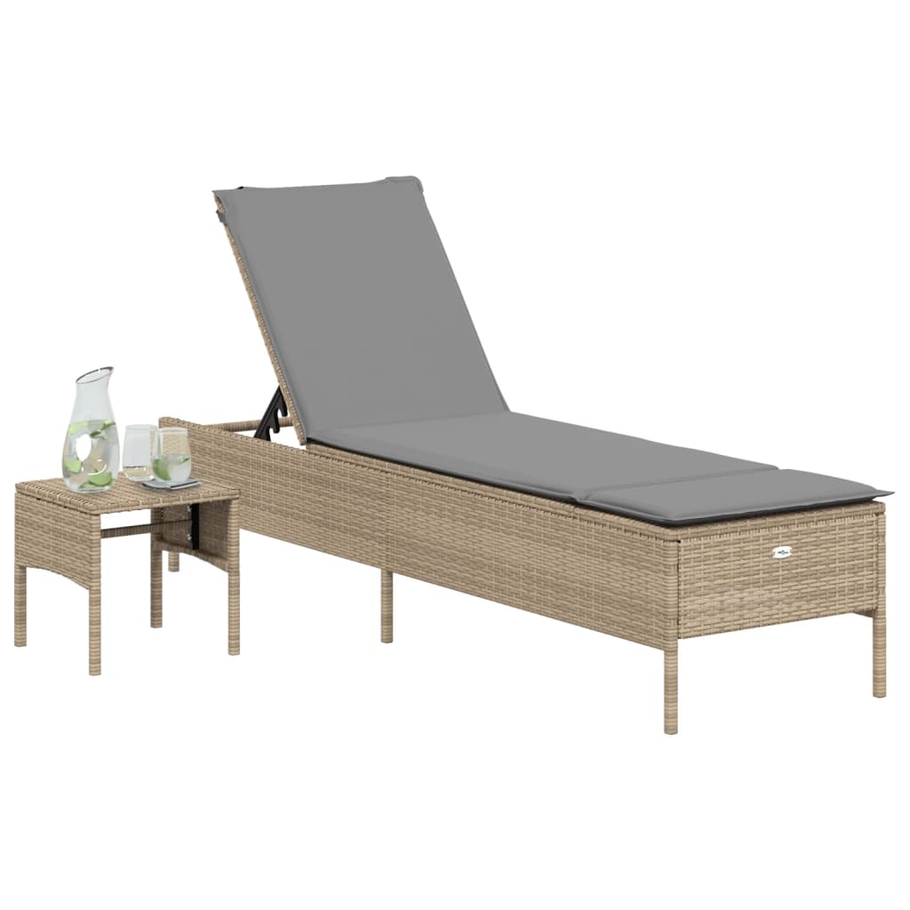 Sonnenliege Mit Tisch Und Auflage Beige Poly Rattan
