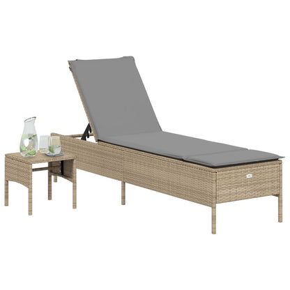 Sonnenliege Mit Tisch Und Auflage Beige Poly Rattan