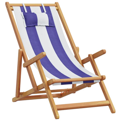 Strandstuhl Klappbar Blau Weiß Massivholz Eukalyptus Und Stoff
