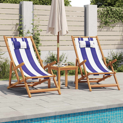Strandstuhl Klappbar Blau Weiß Massivholz Eukalyptus Und Stoff