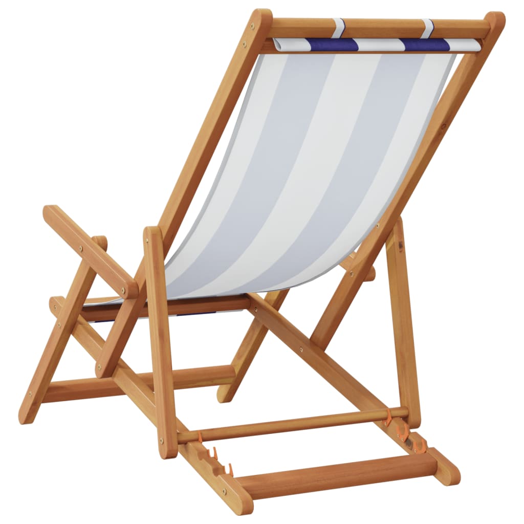 Strandstuhl Klappbar Blau Weiß Massivholz Eukalyptus Und Stoff