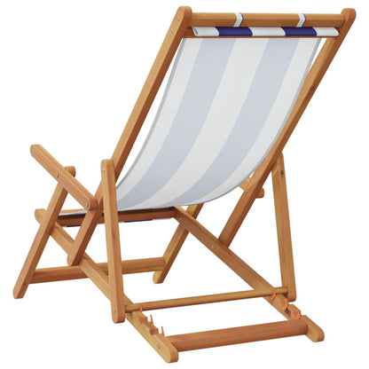 Strandstuhl Klappbar Blau Weiß Massivholz Eukalyptus Und Stoff