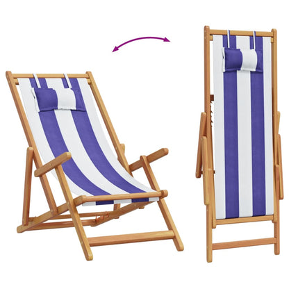 Strandstuhl Klappbar Blau Weiß Massivholz Eukalyptus Und Stoff