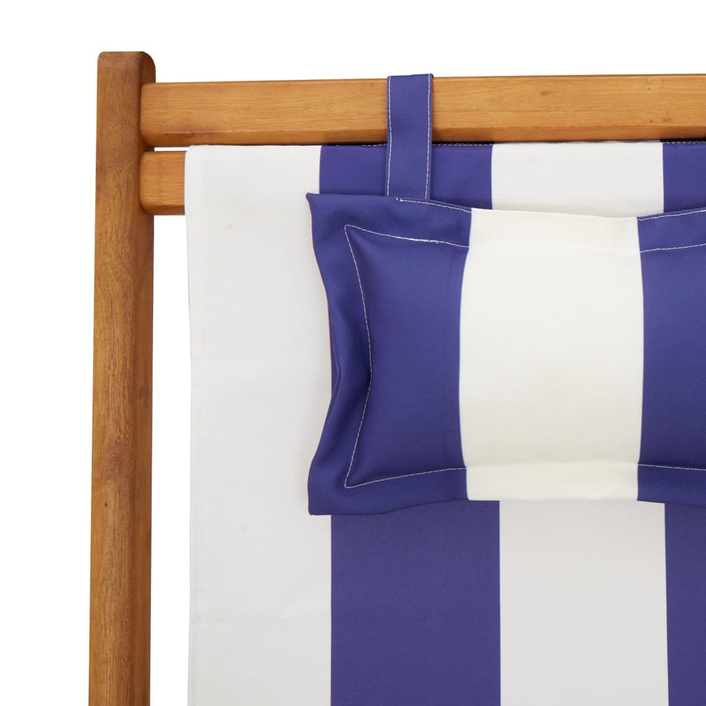 Strandstuhl Klappbar Blau Weiß Massivholz Eukalyptus Und Stoff
