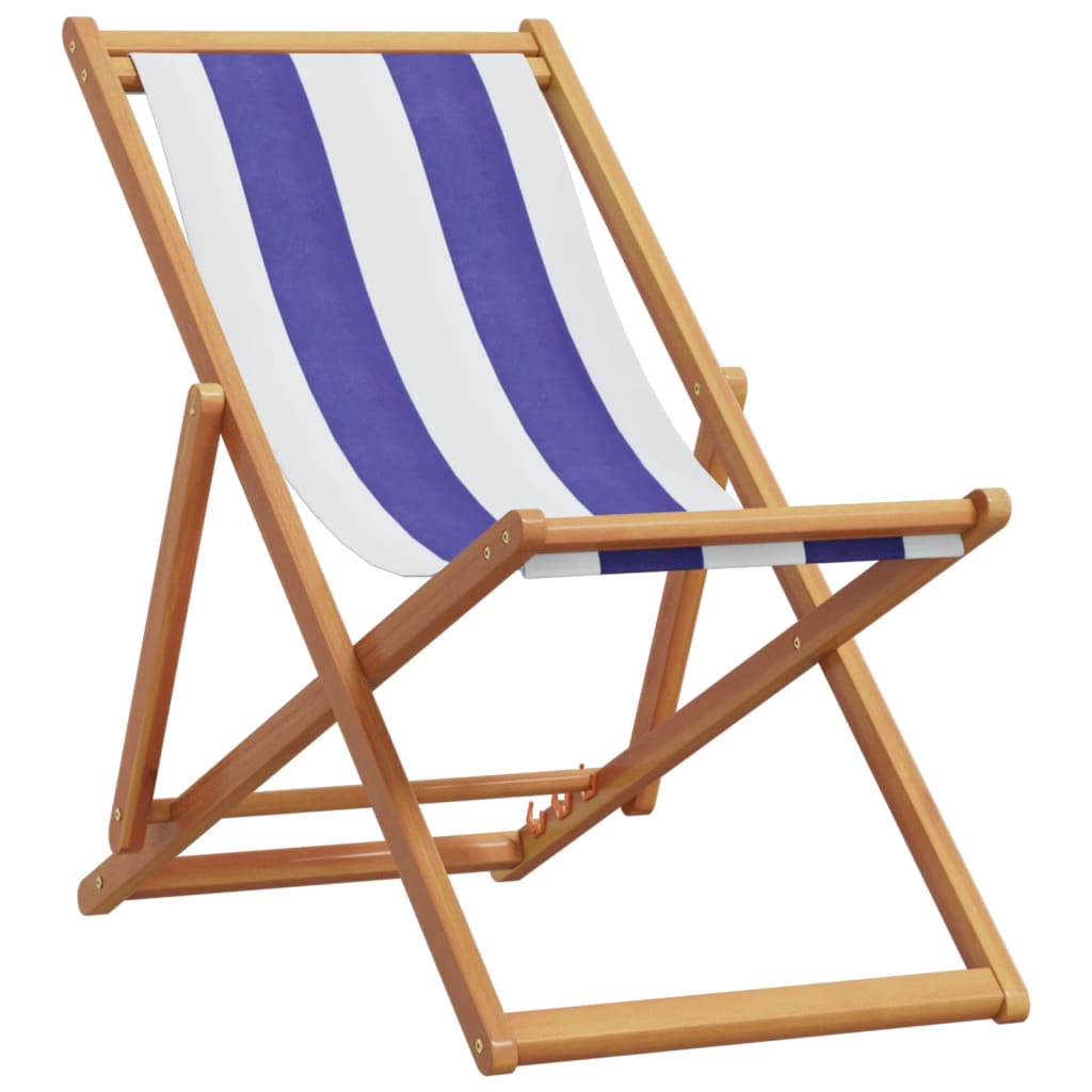 Strandstuhl Klappbar Blau Weiß Massivholz Eukalyptus Und Stoff