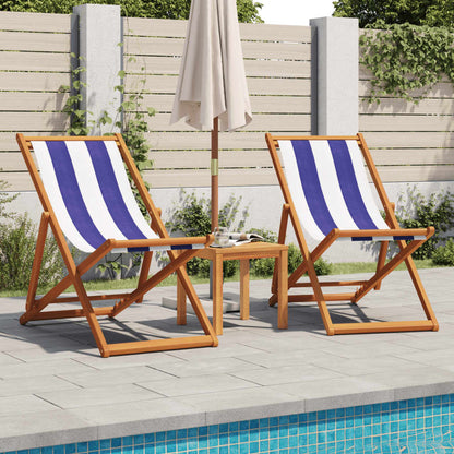 Strandstuhl Klappbar Blau Weiß Massivholz Eukalyptus Und Stoff