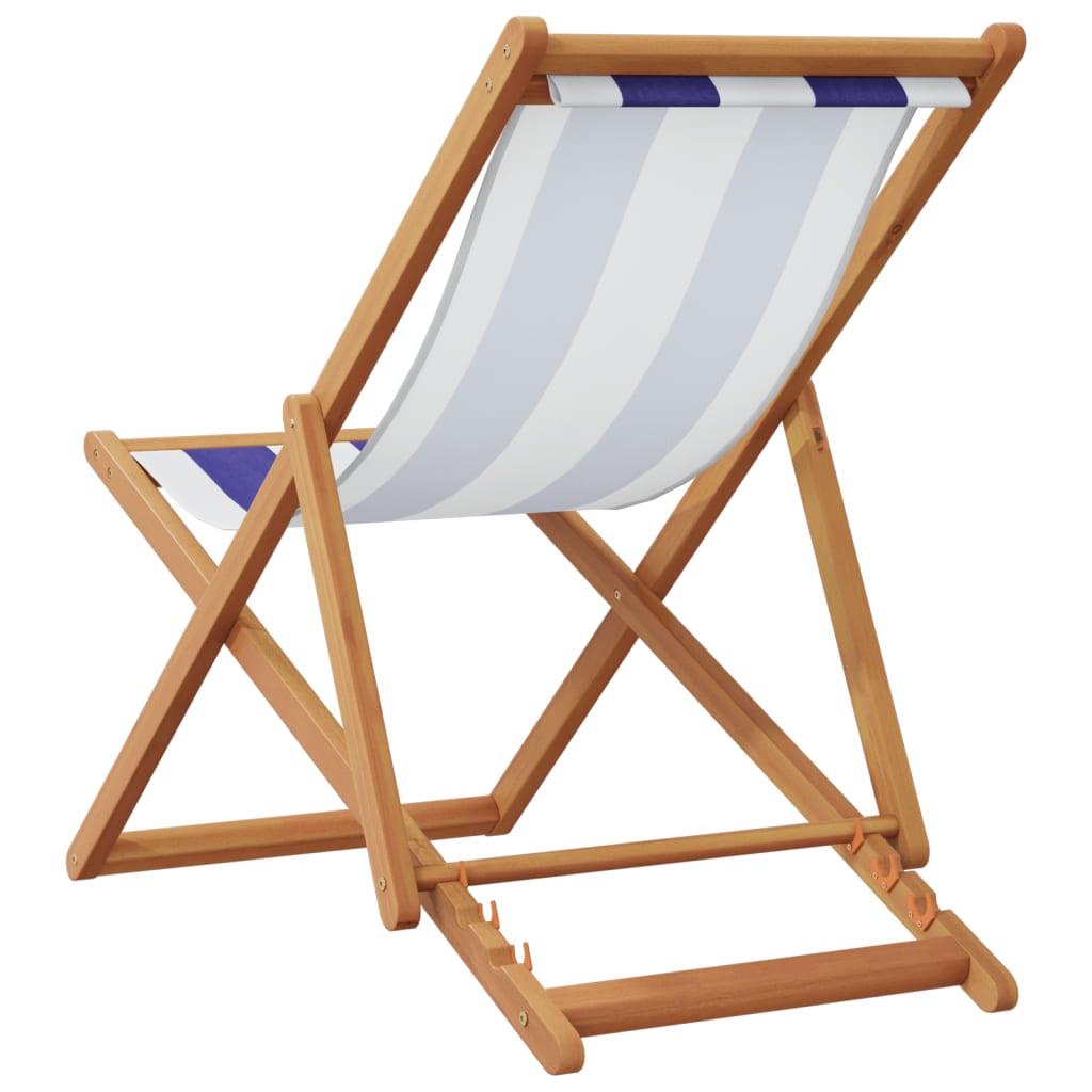Strandstuhl Klappbar Blau Weiß Massivholz Eukalyptus Und Stoff