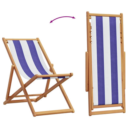 Strandstuhl Klappbar Blau Weiß Massivholz Eukalyptus Und Stoff