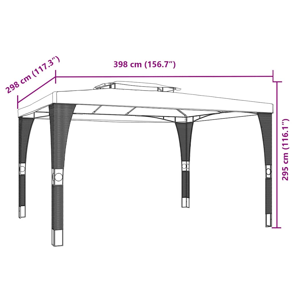 Pavillon Mit Doppeldach 3,98X2,98 M Stahl
