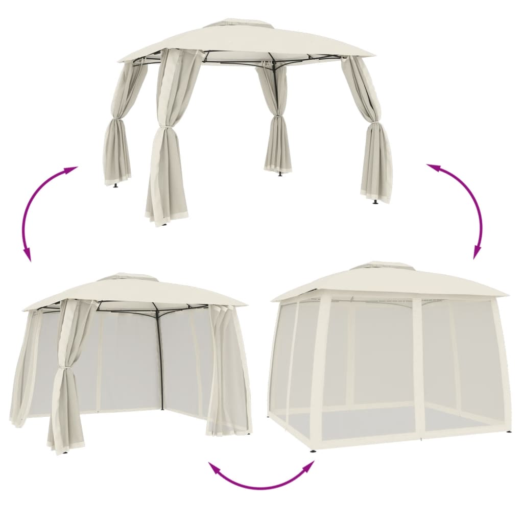 Pavillon Mit Doppeldach & Netzwänden 2,93X2,93 M Stahl