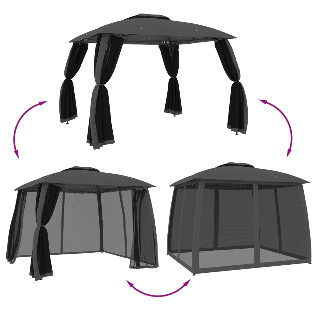 Pavillon Mit Doppeldach & Netzwänden 2,93X2,93M Stahl