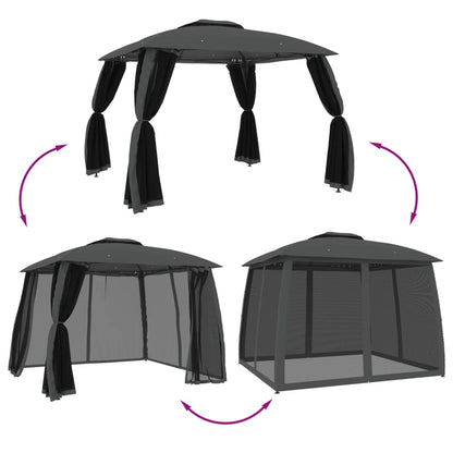 Pavillon Mit Doppeldach & Netzwänden 2,93X2,93M Stahl