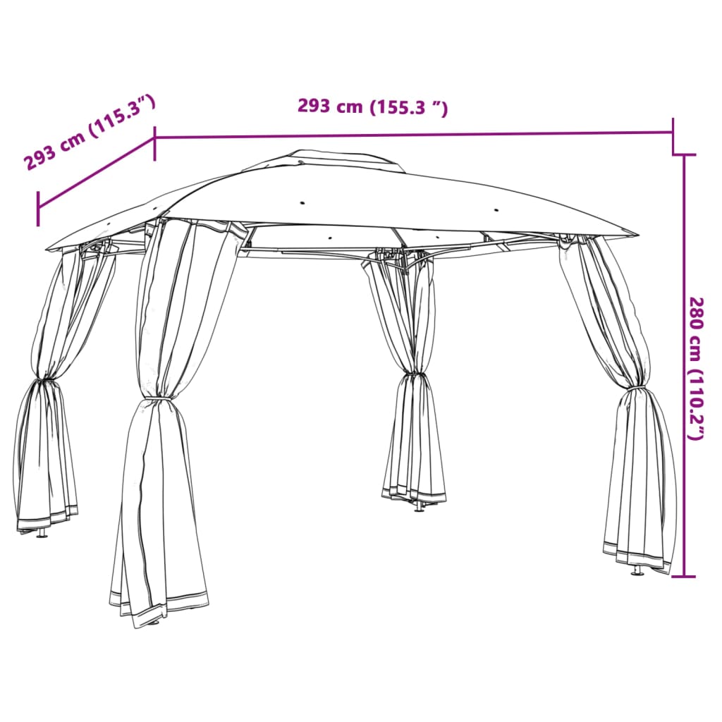 Pavillon Mit Doppeldach & Netzwänden 2,93X2,93M Stahl