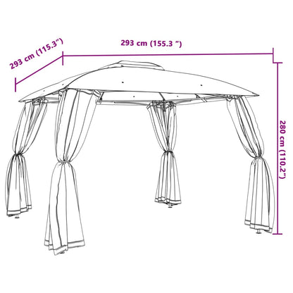 Pavillon Mit Doppeldach & Netzwänden 2,93X2,93M Stahl