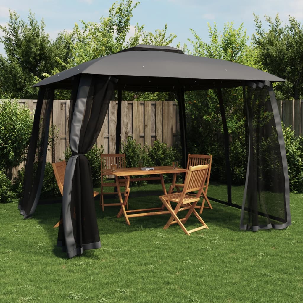 Pavillon Mit Doppeldach & Netzwänden 2,93X2,93M Stahl