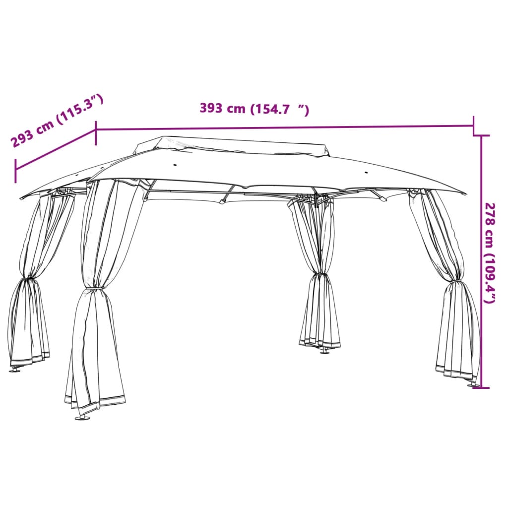 Pavillon Mit Doppeldach & Netzwänden 3,93X2,93 M Stahl